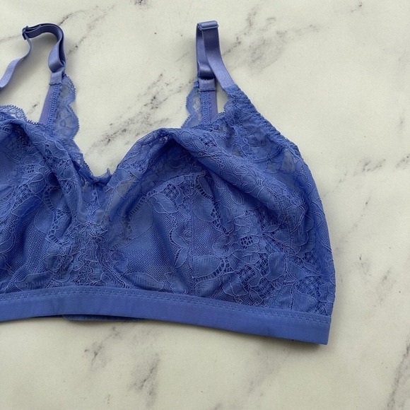 Panache Imogen Bralette Size 34 FF Periwinkle Blue Lace Wire Free 10166 - Picture 2 of 8